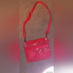 Fossil Red Crossbody Bag Cowhide Soft Leather Adjustable Shoulder Purse Clutch